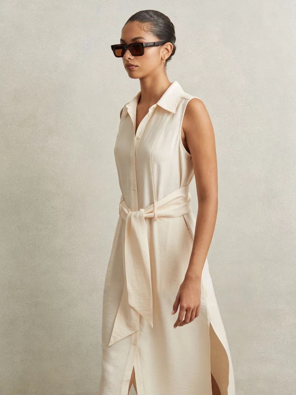 NWT Reiss Morgan Sleeveless Midi Shirt Dress Size 8 Cream - Picture 3 of 12